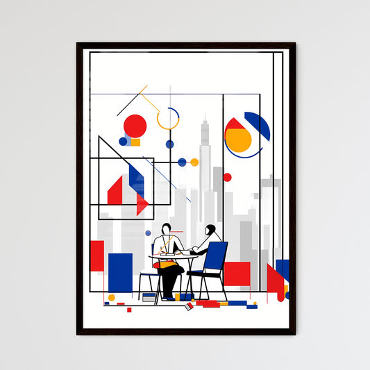 A Poster of minimalist office art - A Couple Of People Sitting At A Table Default Title