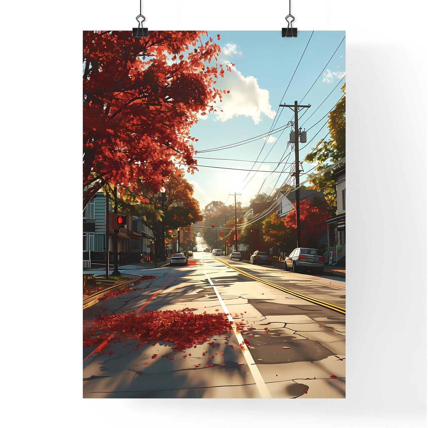 A Poster of Atlanta Georgia Art Sketch with colorful Background - A Street With Cars And Trees On The Side Default Title