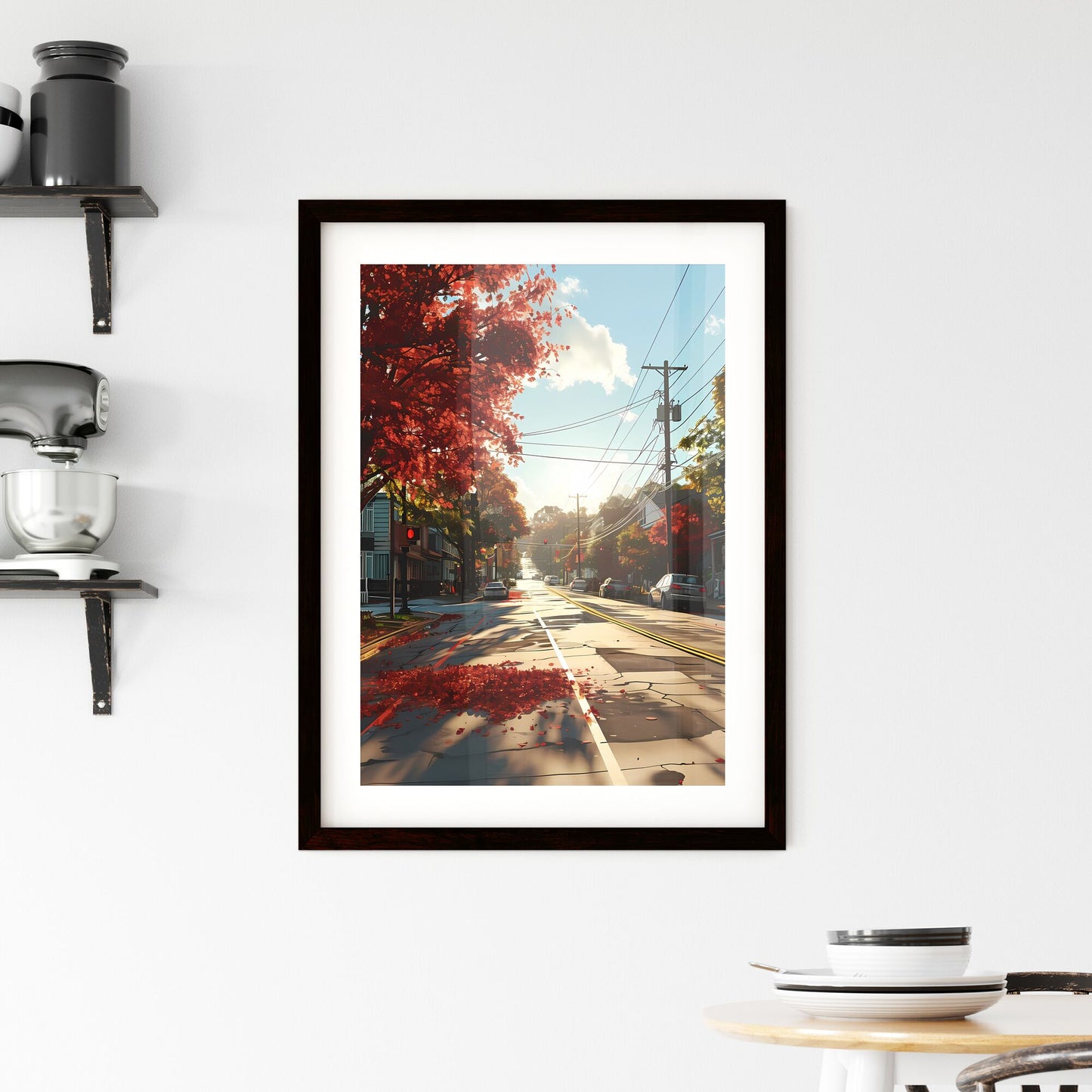 A Poster of Atlanta Georgia Art Sketch with colorful Background - A Street With Cars And Trees On The Side Default Title