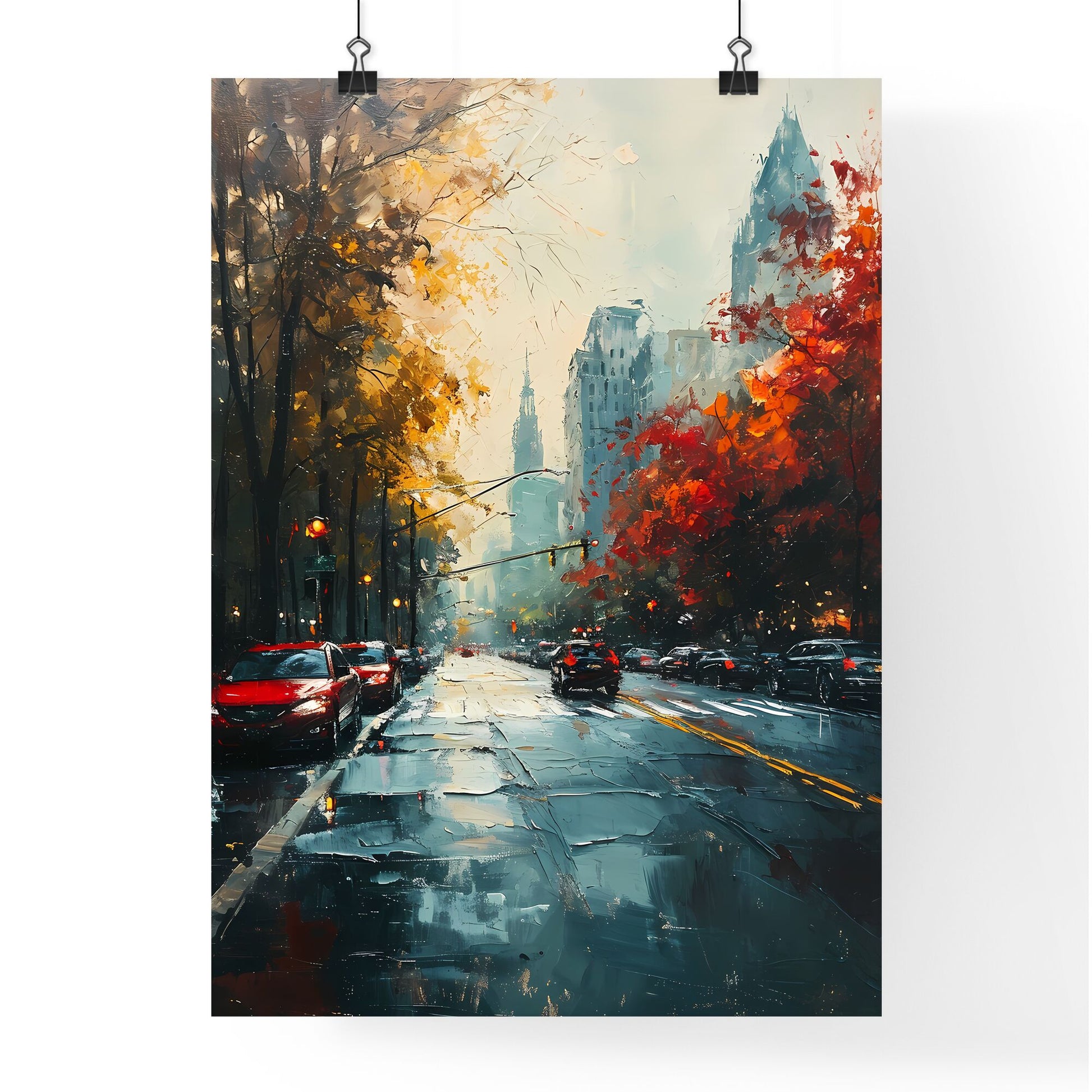 A Poster of Atlanta Georgia Art Sketch with colorful Background - A Street With Cars And Trees In The Background Default Title
