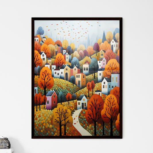 A Poster of autumn landscape - A Painting Of A Town With Colorful Trees And A Path Default Title