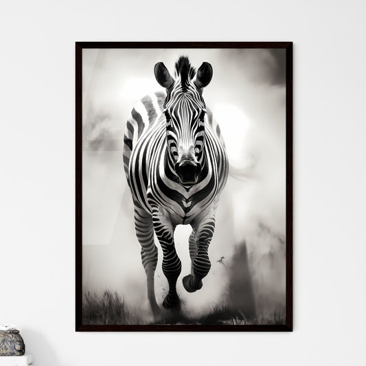 A Poster of A black and white zebra is running - A Zebra Running In The Wild Default Title