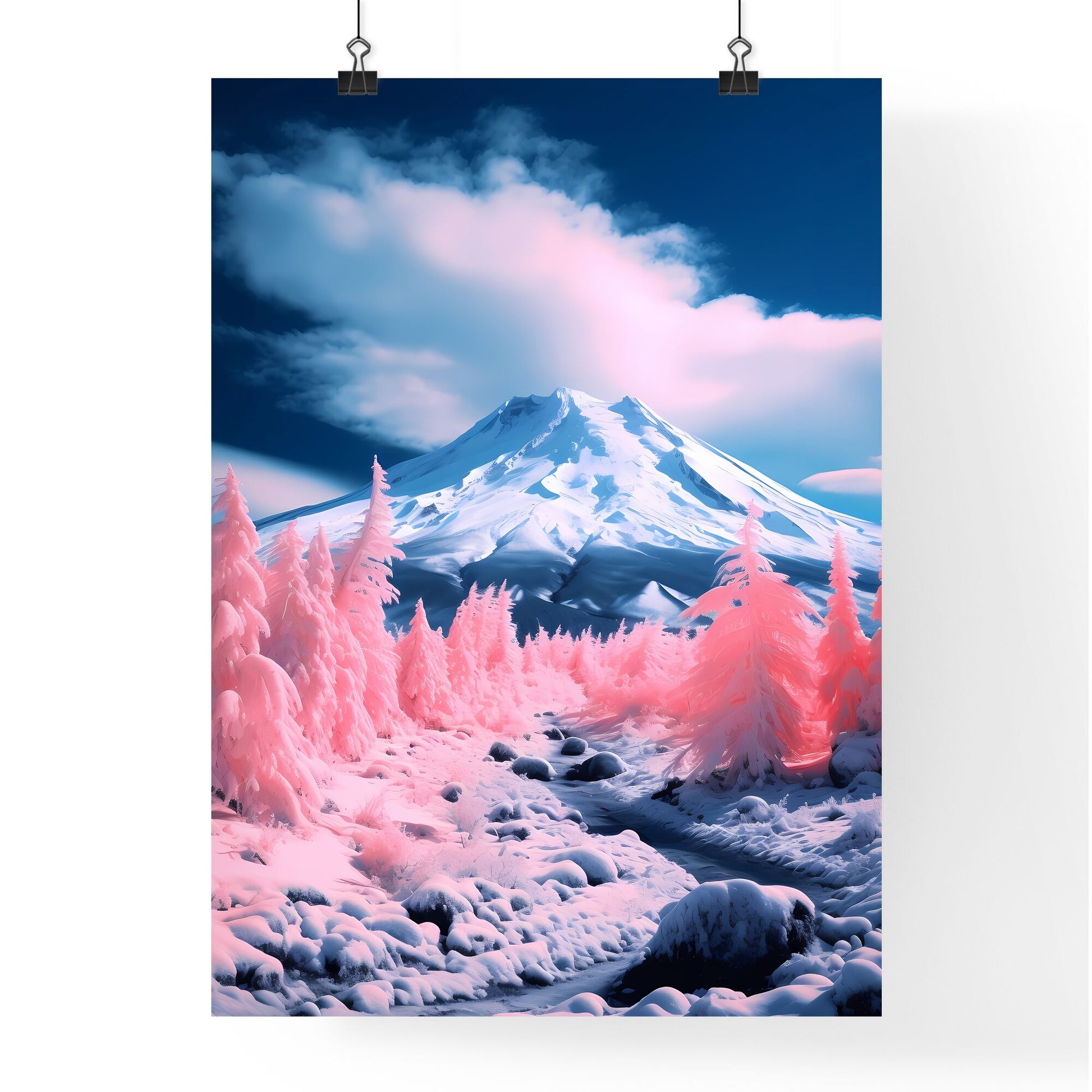 A Poster of A magnificent snow mountain - A Snowy Mountain With Trees Default Title