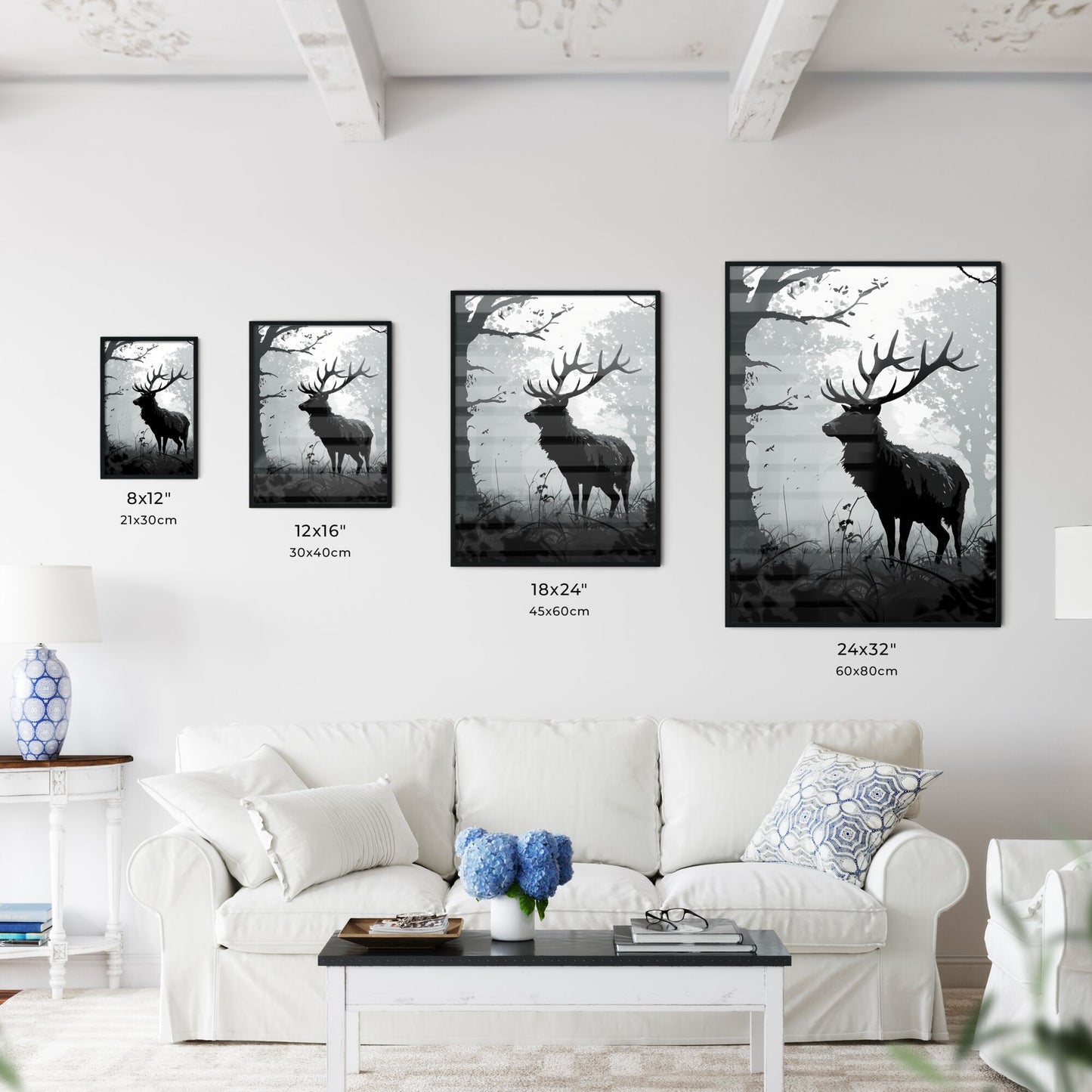 A Poster of deer in the woods - A Black And White Image Of A Deer In The Woods Default Title