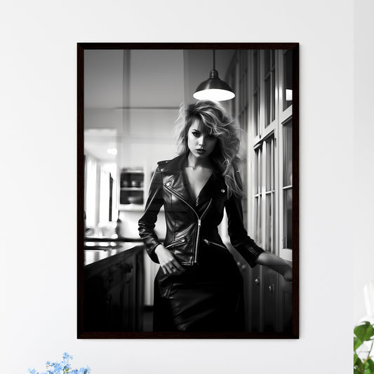 A Poster of leather goddess in a tres chic kitchen - A Woman In A Leather Jacket Default Title