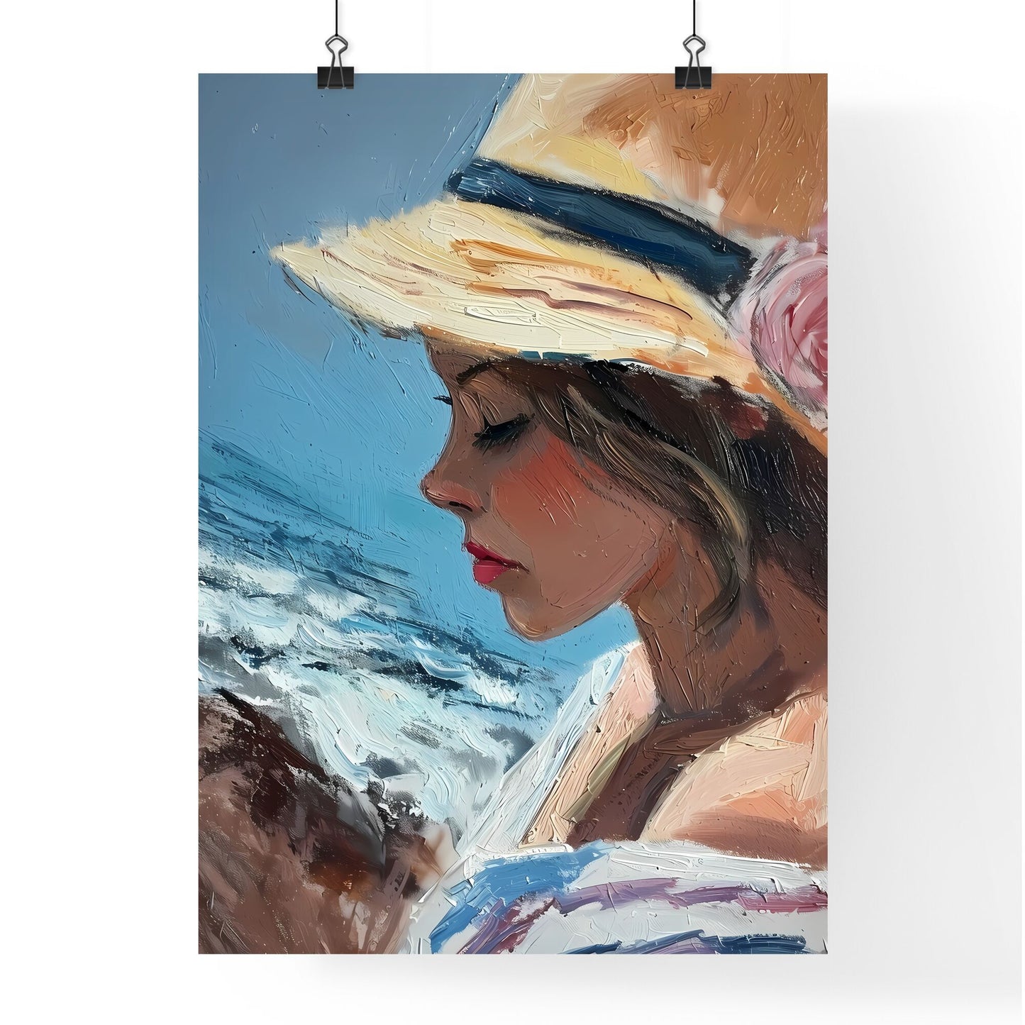 A Poster of pretty lady at the beach - A Woman In A Hat Default Title