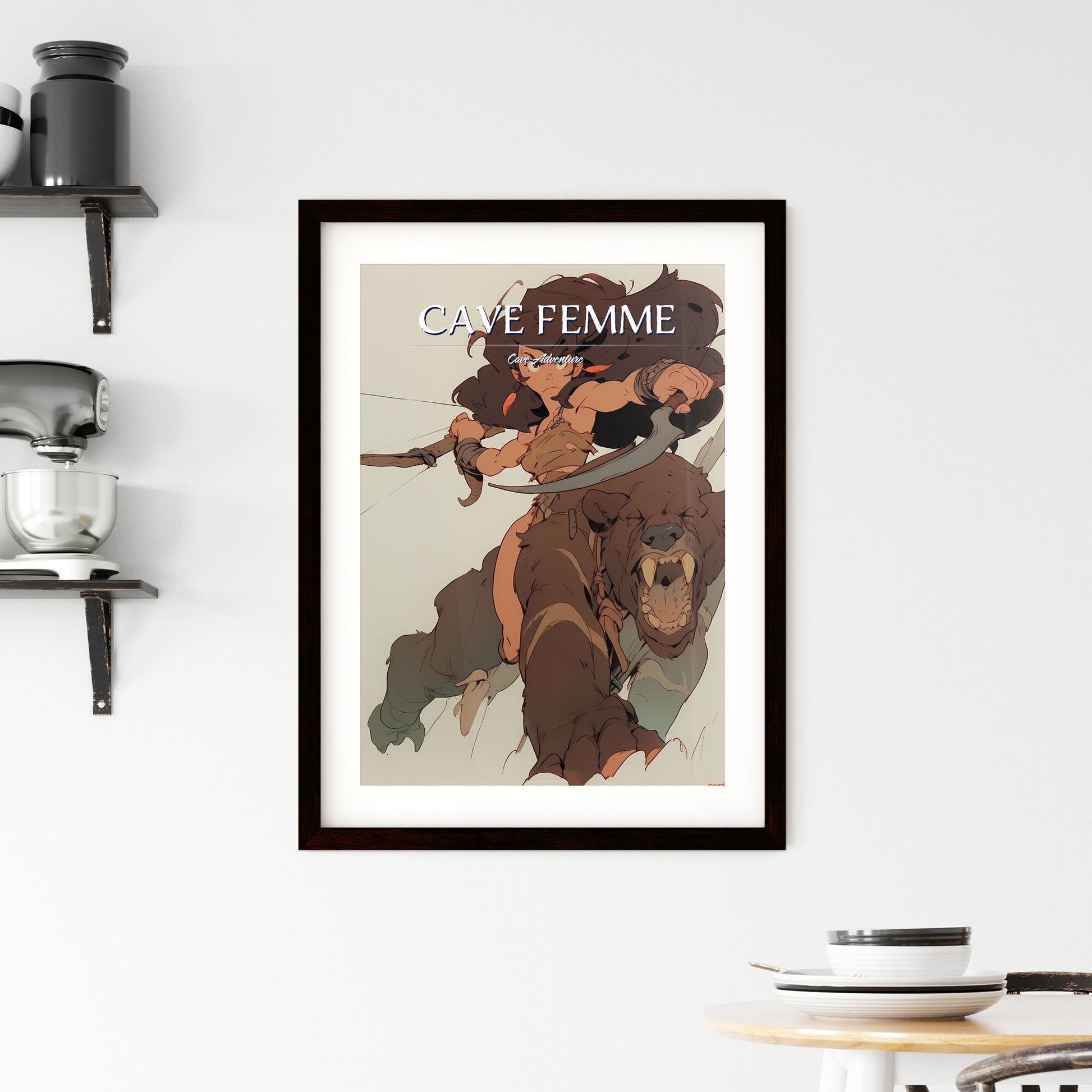 A Poster of beautiful cavewoman - A Cartoon Of A Woman Holding A Sword And A Bear Default Title