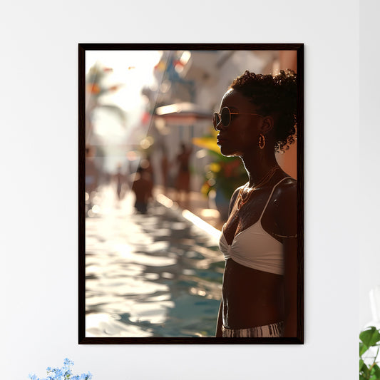 A Poster of a beautiful woman sitting poolside - A Woman In A Swimsuit Default Title
