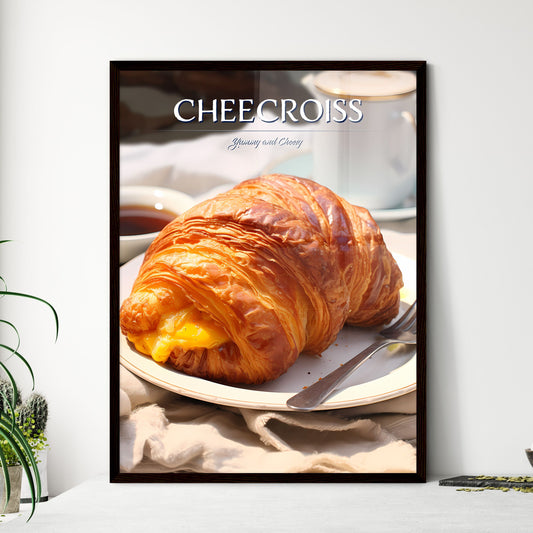 A Poster of Croissant - A Croissant With Cheese On A Plate Default Title
