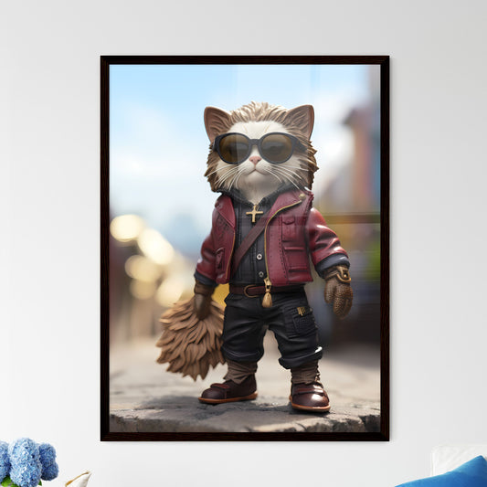 A Poster of A cat wearing sunglasses - A Cat Wearing Sunglasses And A Red Jacket Default Title