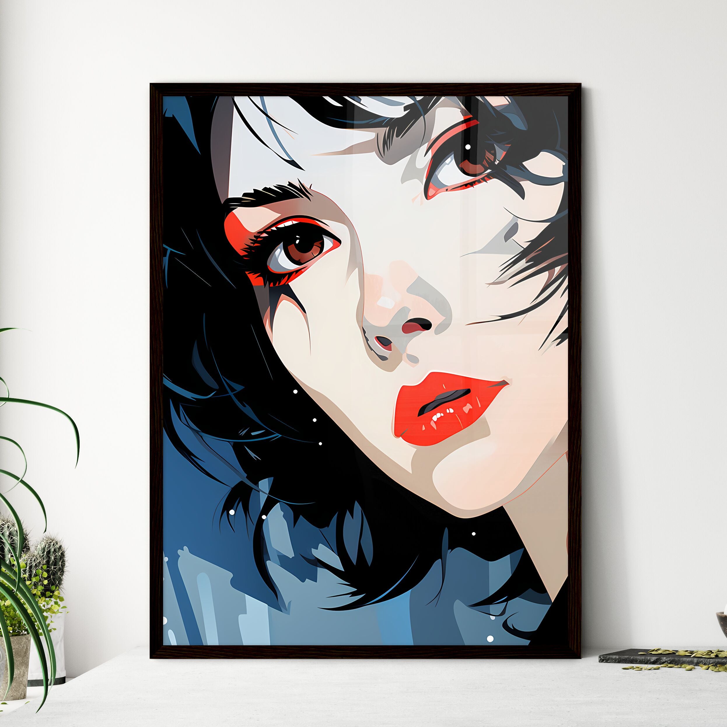 A Poster of Illustration - A Woman With Red Lips And Black Hair by ...