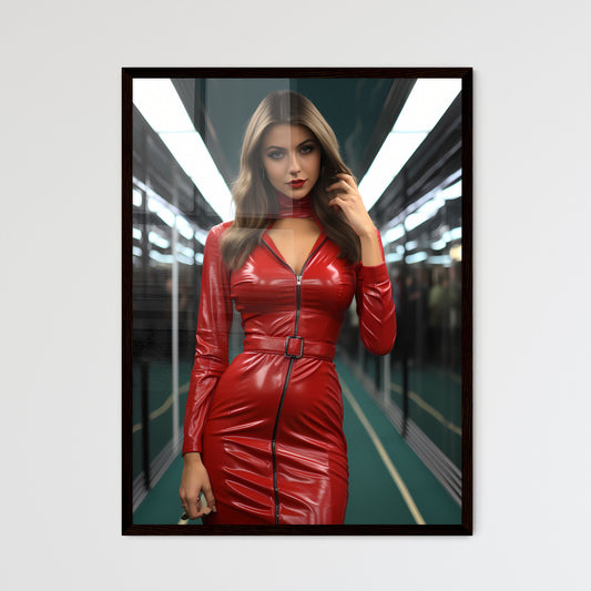 A Poster of standing on a subway - A Woman In A Red Dress Default Title