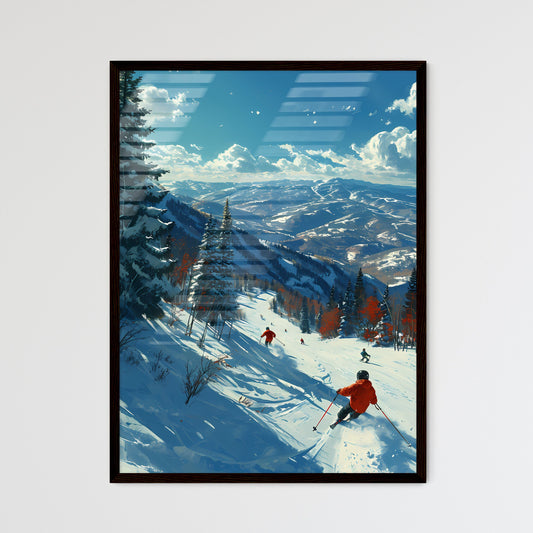 A Poster of two people are skiers in the snow - A Group Of People Skiing Down A Snowy Mountain Default Title