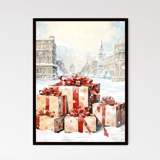 A Poster of Christmas and Holiday Gifts on Snow - A Group Of Wrapped Presents In Snow Default Title