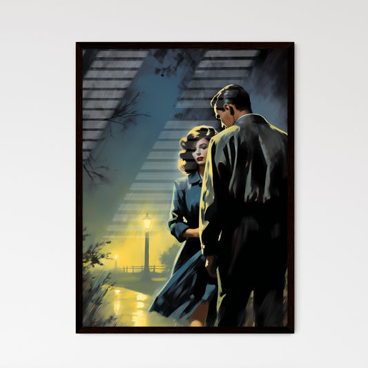 A Poster of 1940s pulp-noir style - A Man And Woman Standing In The Rain Default Title