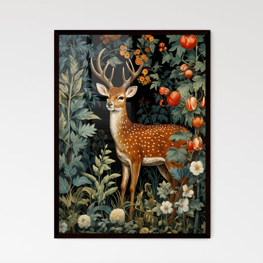 A Poster of a deer in the middle of floral tapestry - A Painting Of A Deer In A Forest Default Title