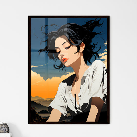 A Poster of Illustration - A Woman With Black Hair And Red Lips Default Title