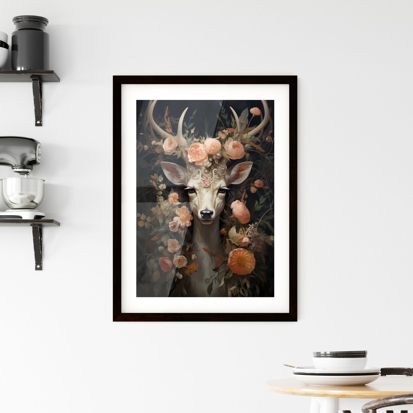 A Poster of deer art print - A Painting Of A Deer With Flowers Default Title