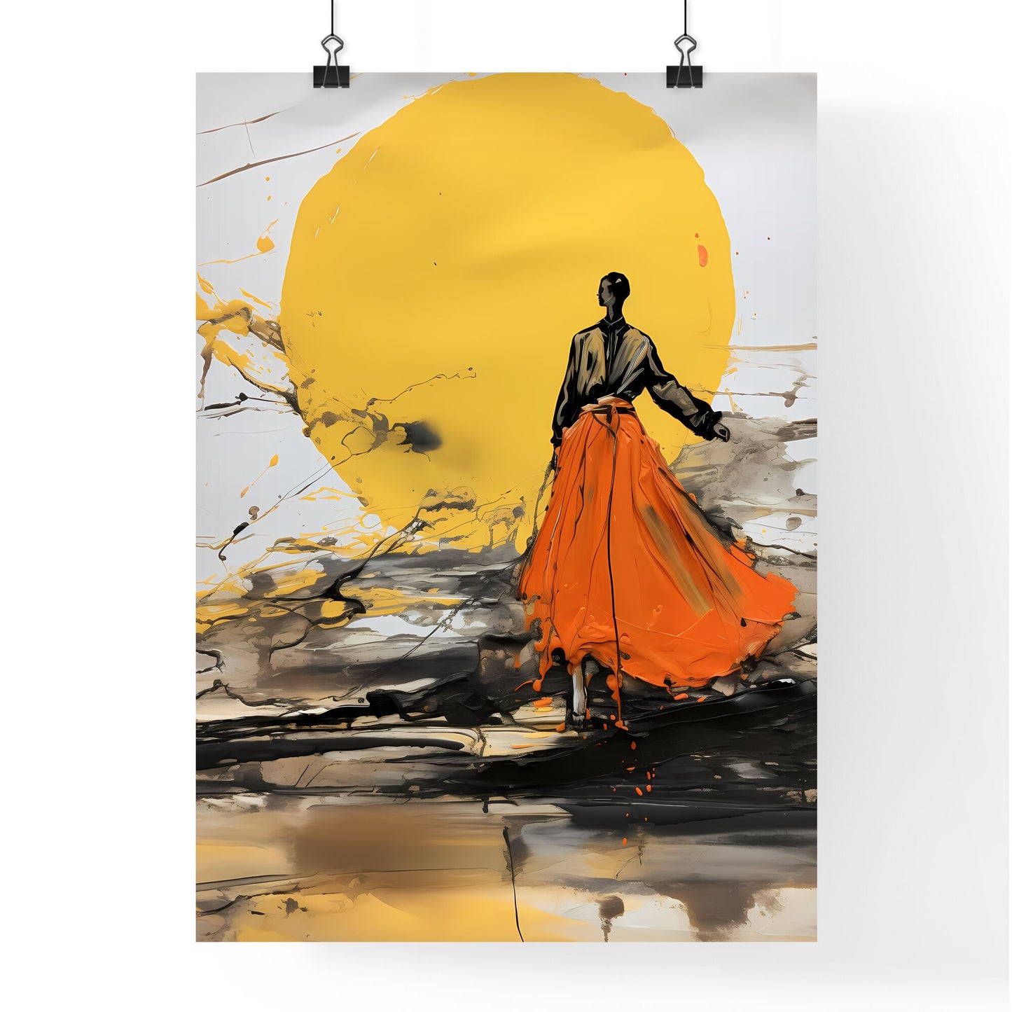 A Poster of a fashion shoot on saturn - A Woman In A Long Orange Skirt Default Title
