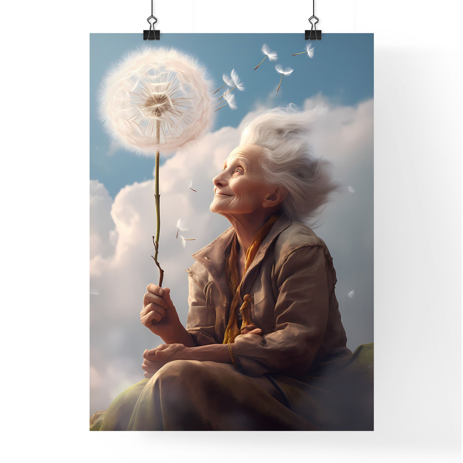 A Poster of an old woman with a dandelion - An Old Woman Holding A Dandelion Flower Default Title