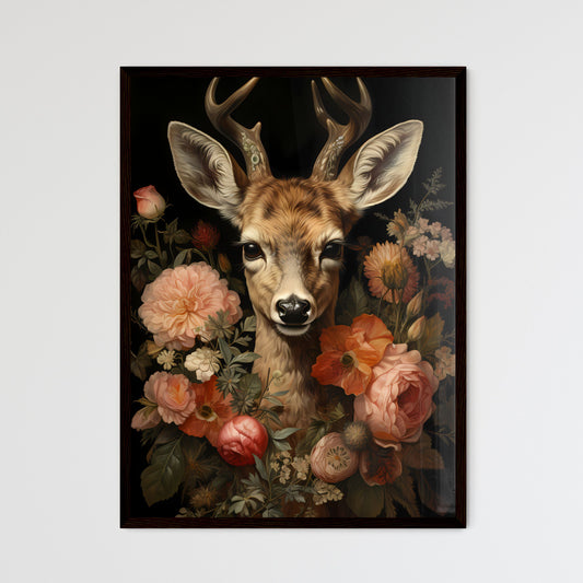 A Poster of deer art print - A Deer With Antlers Surrounded By Flowers Default Title