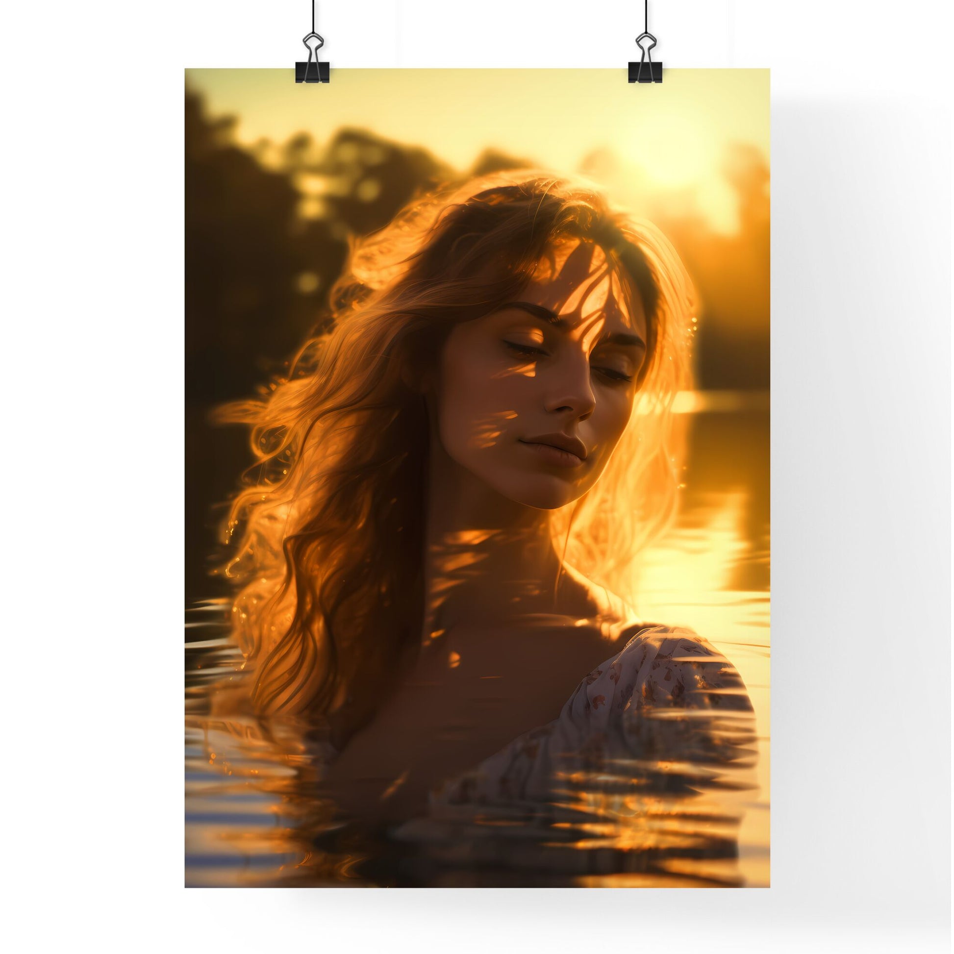 A Poster of The first ray of sunshine - A Woman In Water With Her Eyes Closed Default Title