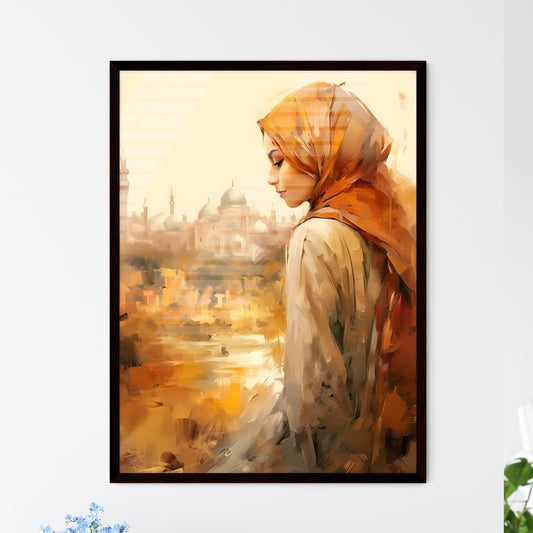 A Poster of beautiful woman wearing hijab - A Woman Looking At A City Default Title