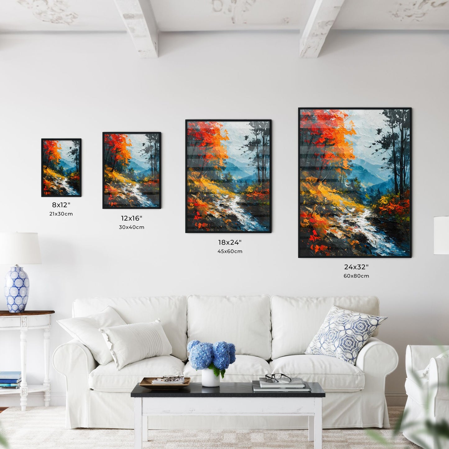 A Poster of Waterfalls landscape - A Painting Of A River Running Through A Forest Default Title