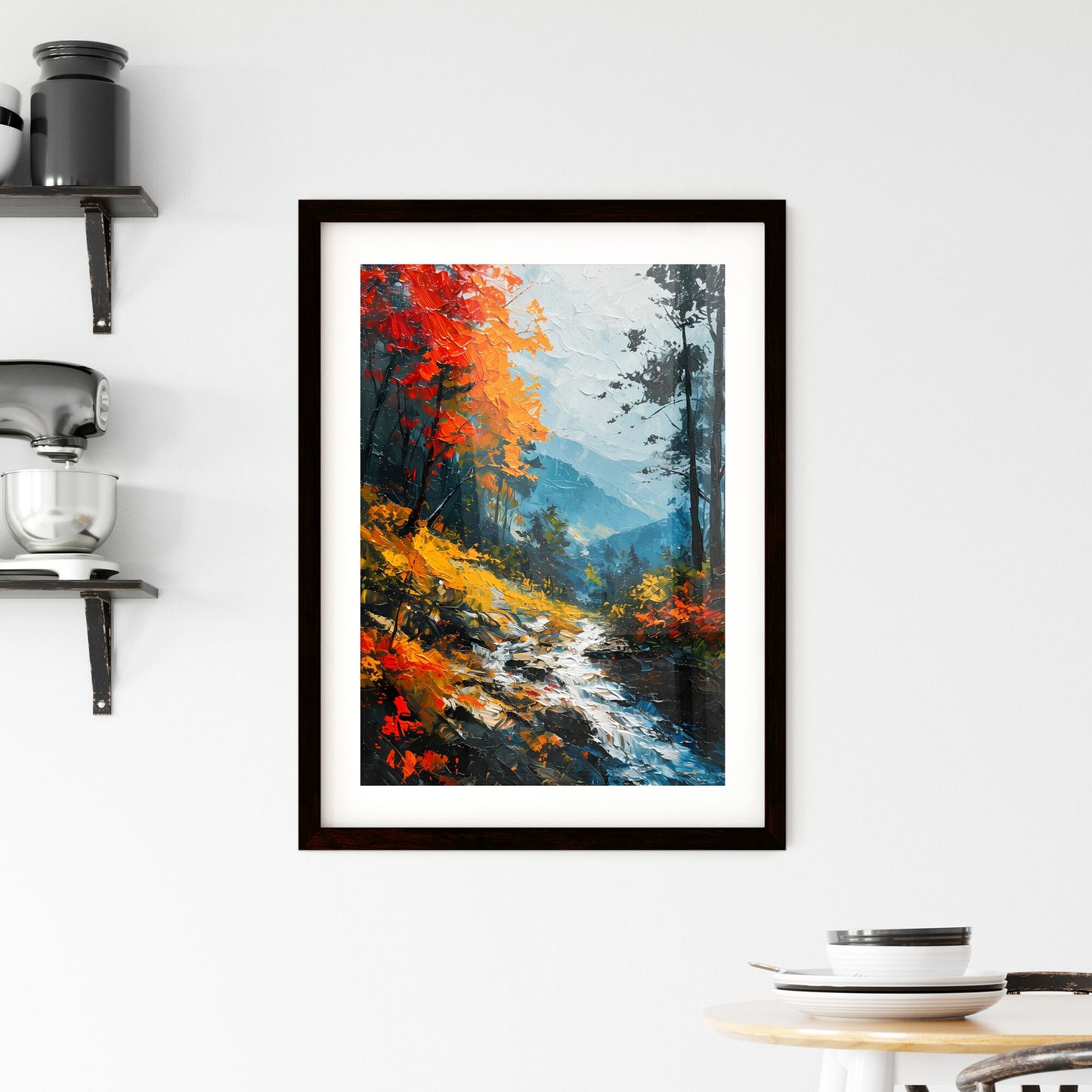 A Poster of Waterfalls landscape - A Painting Of A River Running Through A Forest Default Title