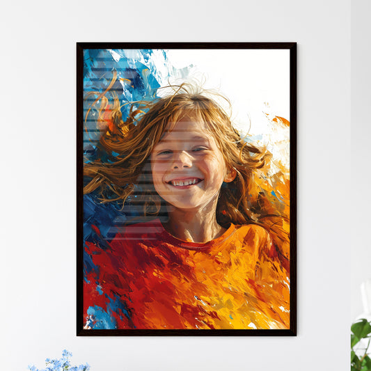 A Poster of t-shirt design of abstract smiling little girl - A Girl Lying Down With Her Hair Blowing In The Wind Default Title