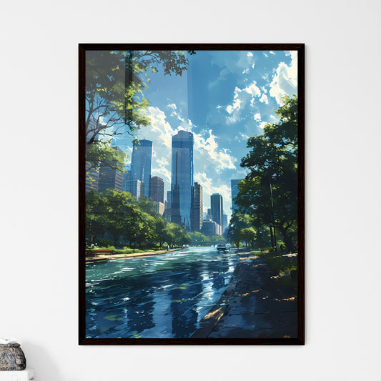 A Poster of Houston Skyline - A River With Trees And Buildings In The Background Default Title