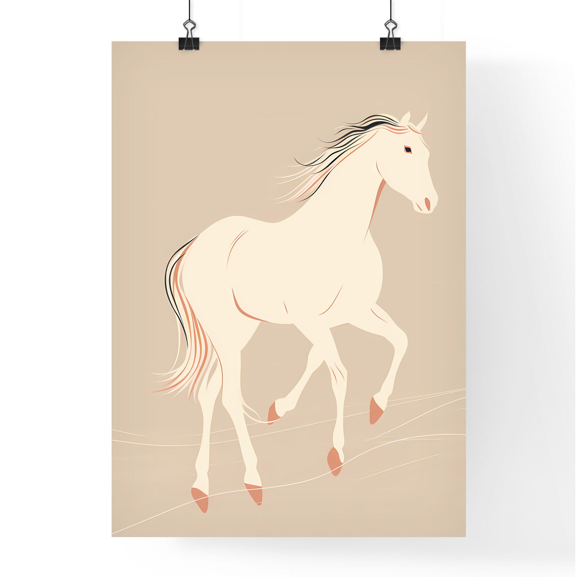 A Poster of Horse Line Drawing Line Style - A White Horse With Long Mane And Tail Default Title
