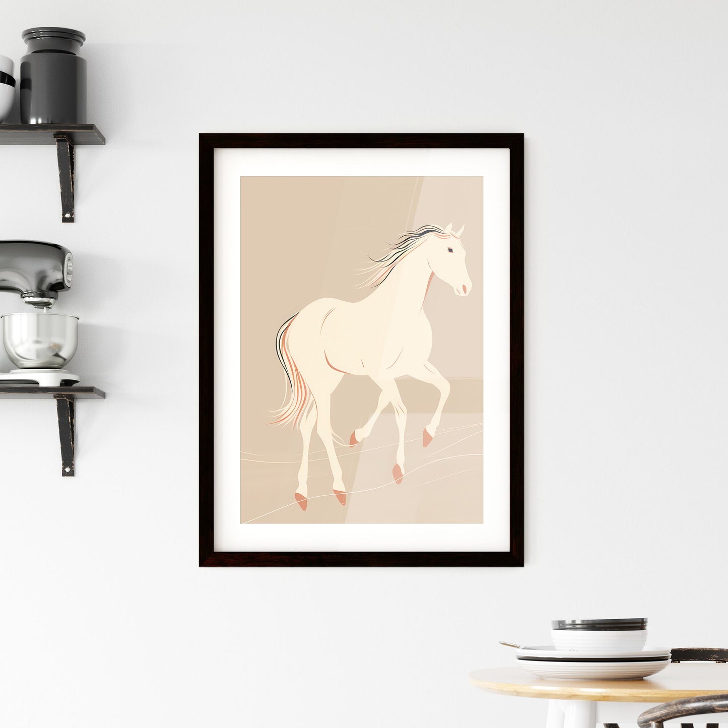 A Poster of Horse Line Drawing Line Style - A White Horse With Long Mane And Tail Default Title