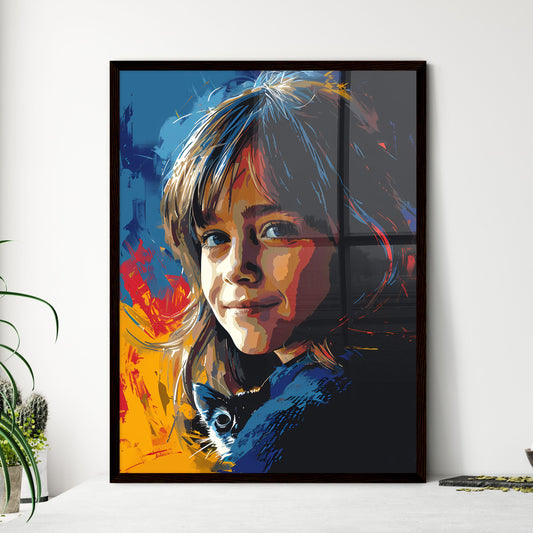 A Poster of t-shirt design of abstract smiling little girl - A Girl With A Cat Default Title