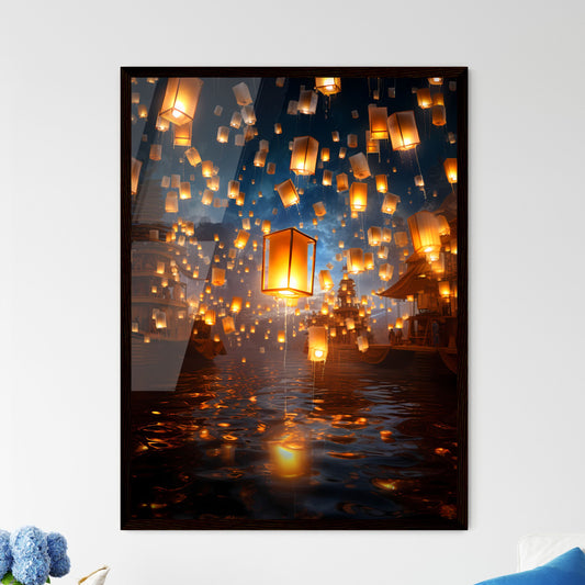 A Poster of Celebration scene with 100 lanterns - Floating Lanterns Floating In The Air Default Title
