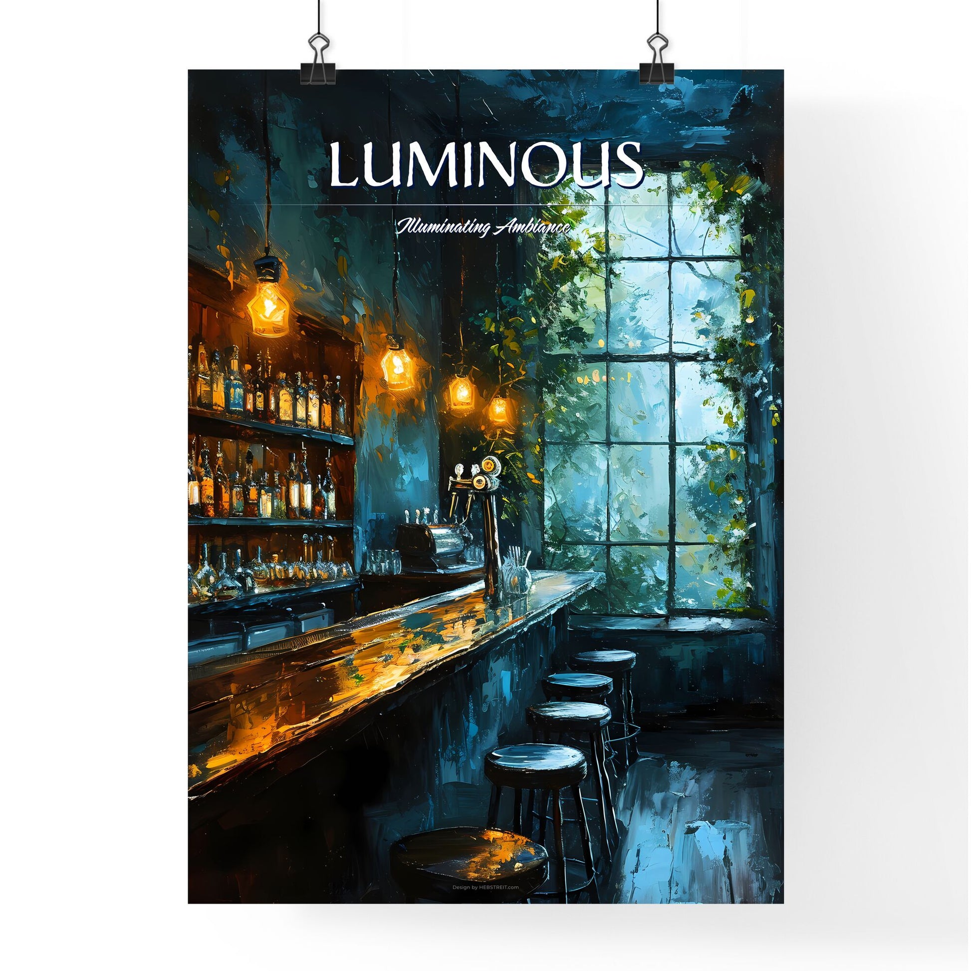 A Poster of bar warm lamp windownight - A Bar With A Row Of Bottles On Shelves Default Title