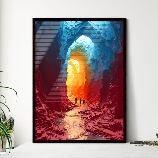 A Poster of paper art style illustration - A Group Of People Walking In A Cave Default Title