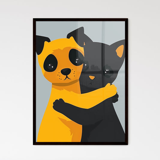 A Poster of two dogs holding each other - A Yellow And Black Cat Hugging Default Title