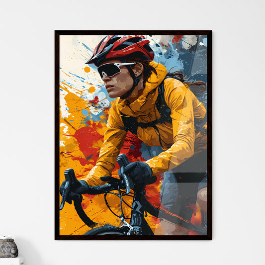 A Poster of an art illustration of a triathlon - A Woman Riding A Bicycle Default Title