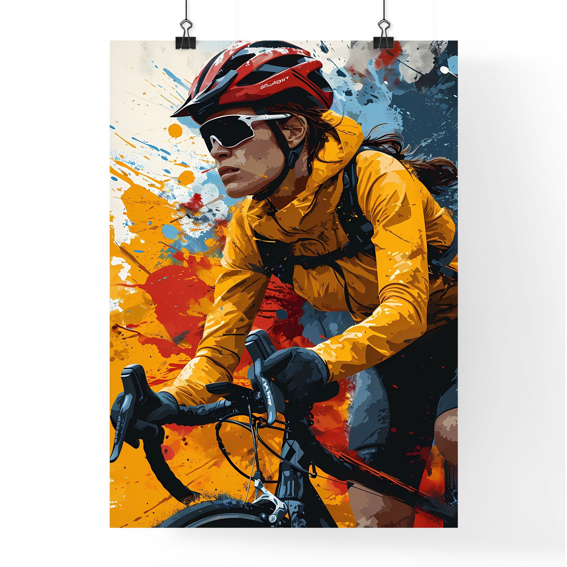 A Poster of an art illustration of a triathlon - A Woman Riding A Bicycle Default Title