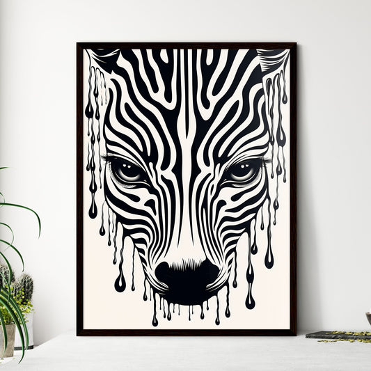 A Poster of linocut line art of a zebras stripes - A Black And White Drawing Of A Zebra'S Face Default Title