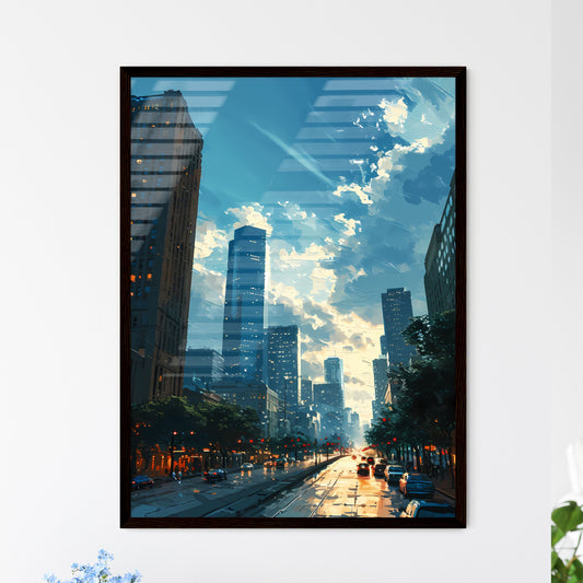 A Poster of Houston Skyline - A City Street With Tall Buildings Default Title