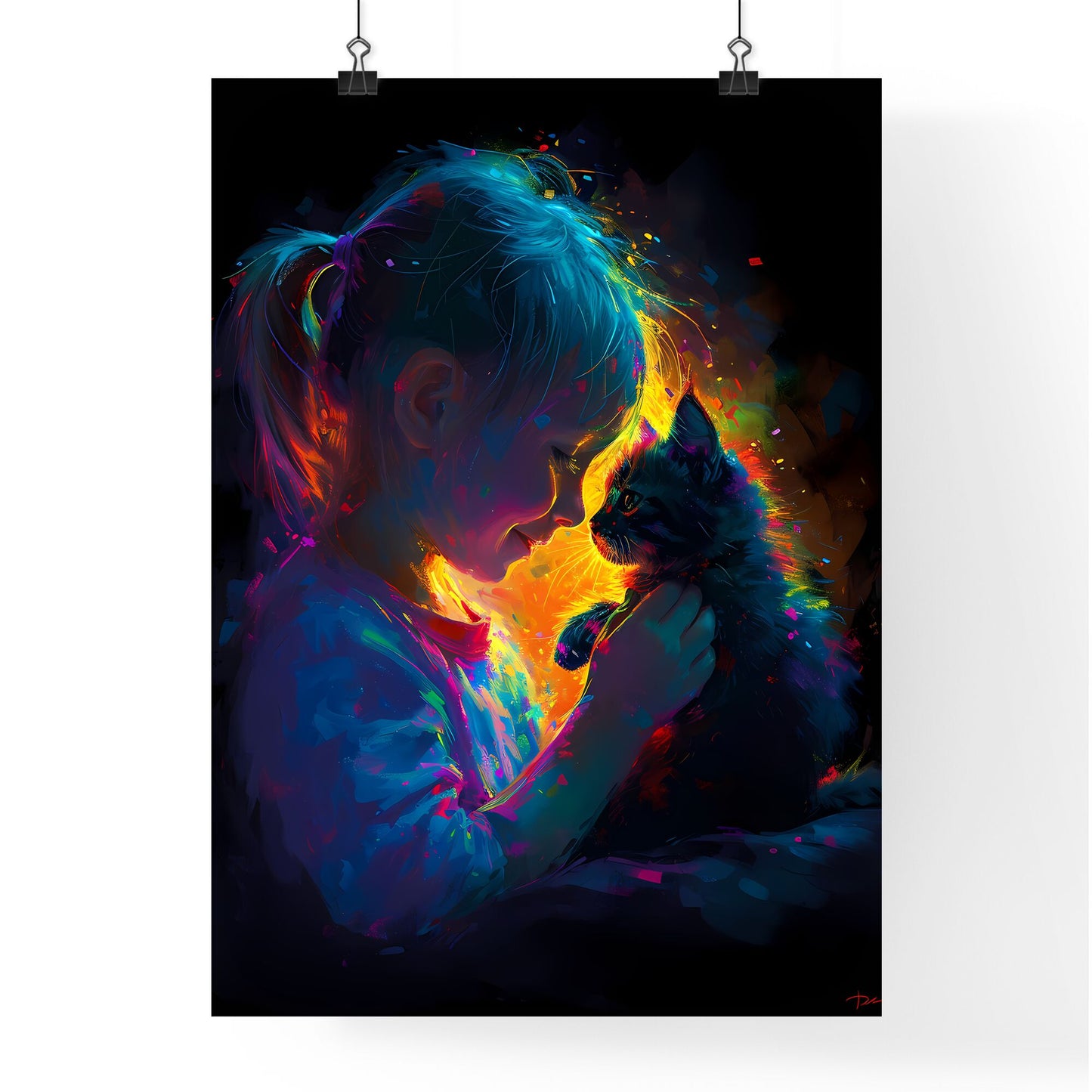 A Poster of t-shirt design of abstract smiling little girl - A Girl Holding A Cat Default Title
