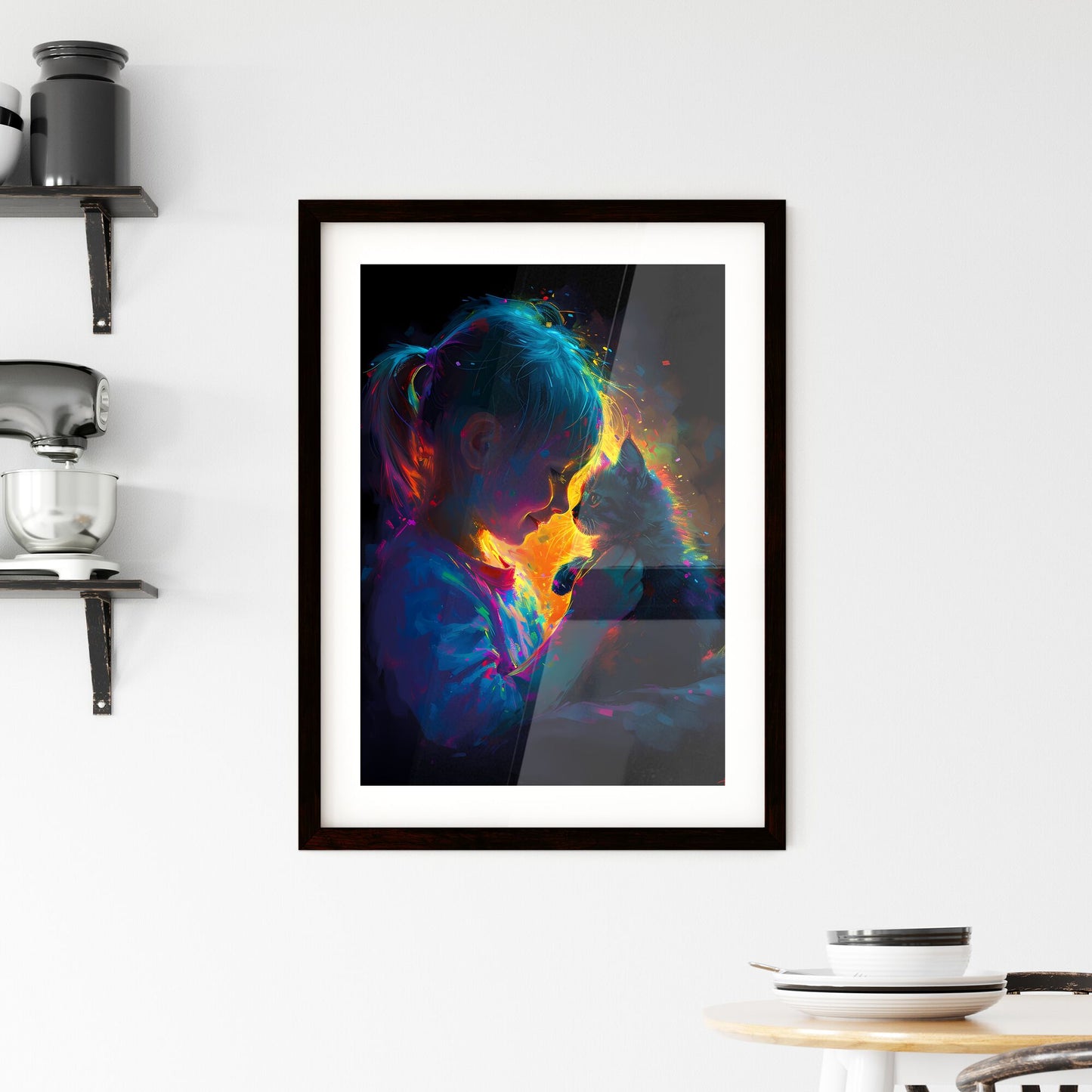 A Poster of t-shirt design of abstract smiling little girl - A Girl Holding A Cat Default Title