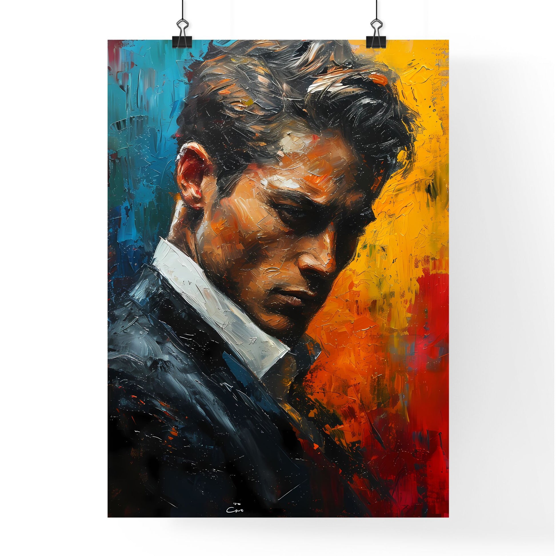 A Poster of Gordon Gekko Portrait with colorful Background - A Painting Of A Man Default Title