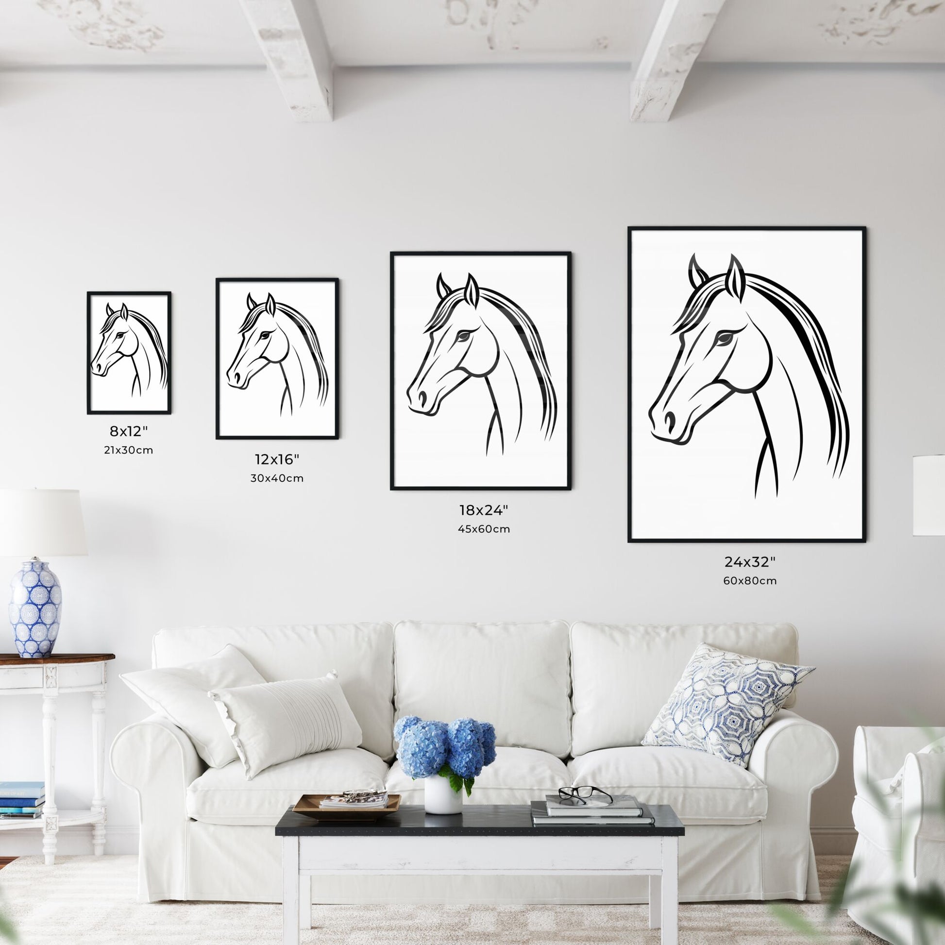 A Poster of Horse Line Drawing Line Style - A Black And White Drawing Of A Horse Default Title