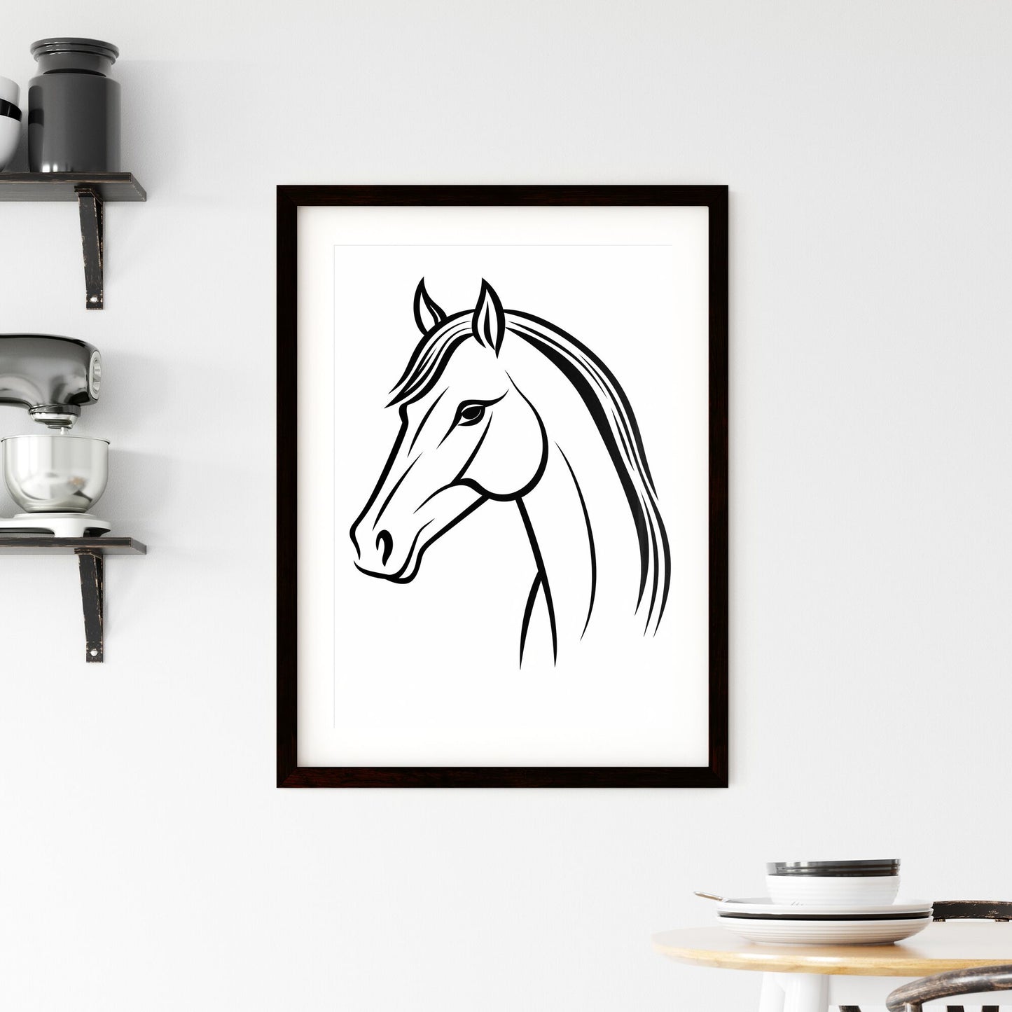 A Poster of Horse Line Drawing Line Style - A Black And White Drawing Of A Horse Default Title