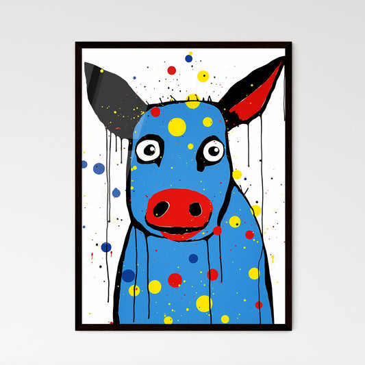 A Poster of minimalist pig art - A Blue Cow With Black Spots And Red Nose Default Title