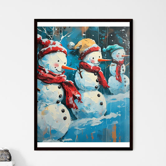 A Poster of snowmen with red scarfs - A Group Of Snowmen With Hats And Scarves Default Title