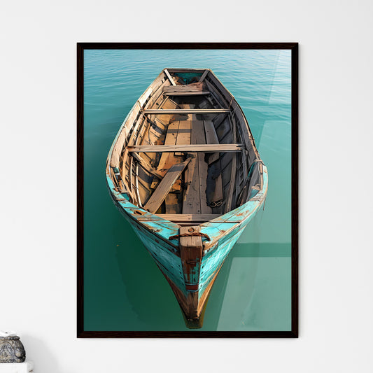 A Poster of flat lay of a retro fishing boat on a sea - A Boat In The Water Default Title